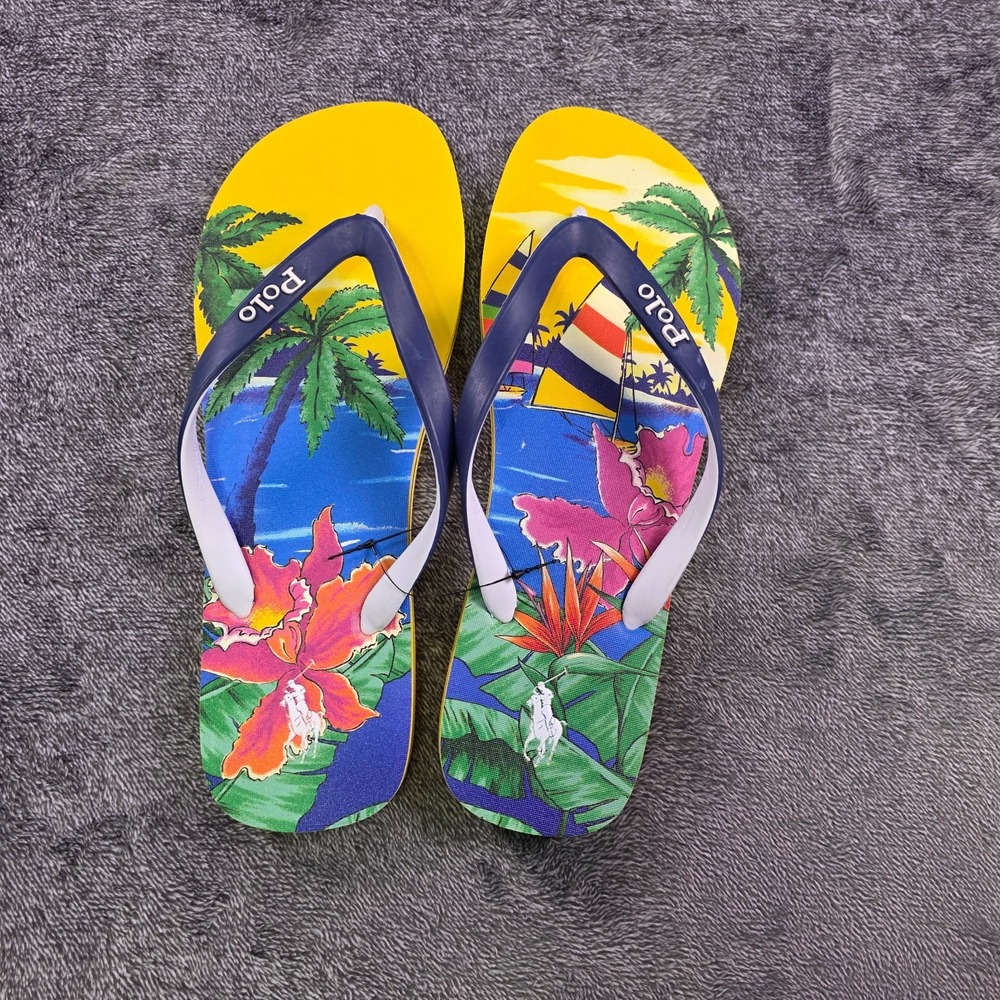 Ralph Lauren Bolt Tropical Beach Flip Flops Azure Sail Thong Sandals Size 9